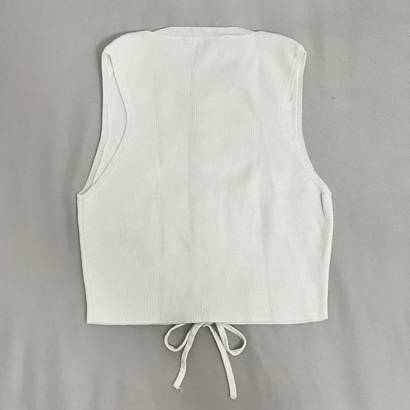 ZARA Lace Up Front Sleeveless Ribbed Knit Crop Top Small White - Picture 4 of 5